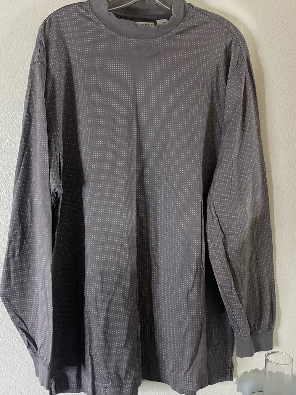 Oxford Golf Top Men's Long Sleeve Grey Dot Pullover Shirt Size L